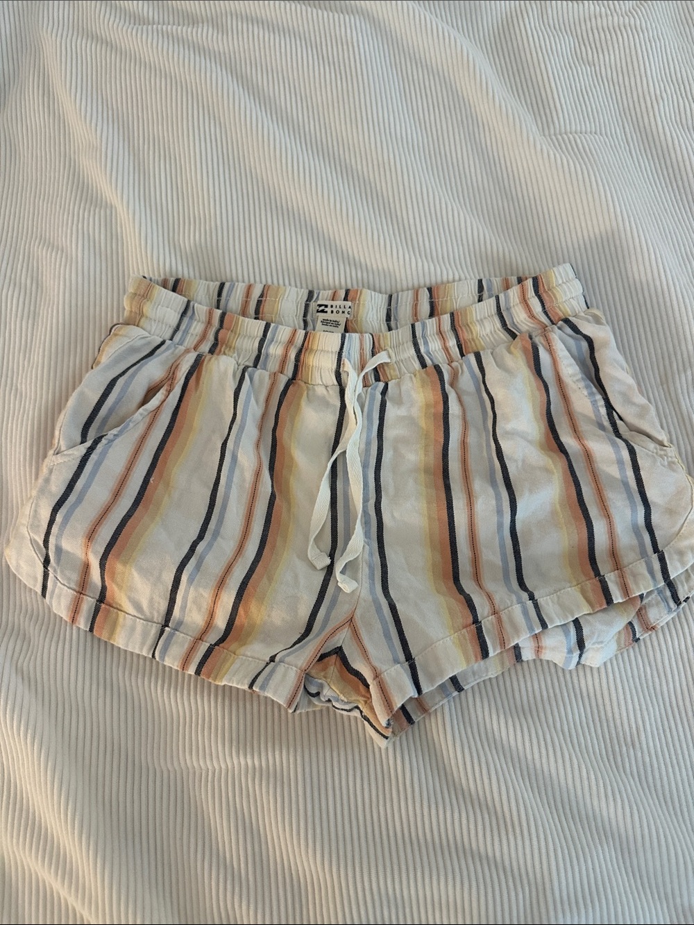 Billabong Striped Drawstring Women’s Shorts - White with Multi-Color Stripes